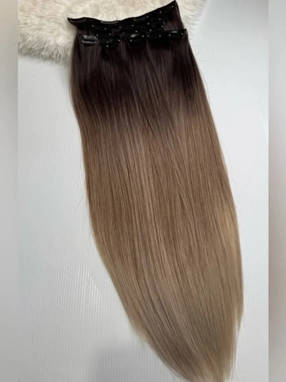 Human hair blend 24 In Balayage Blonde Hair Extensions Clip in Set